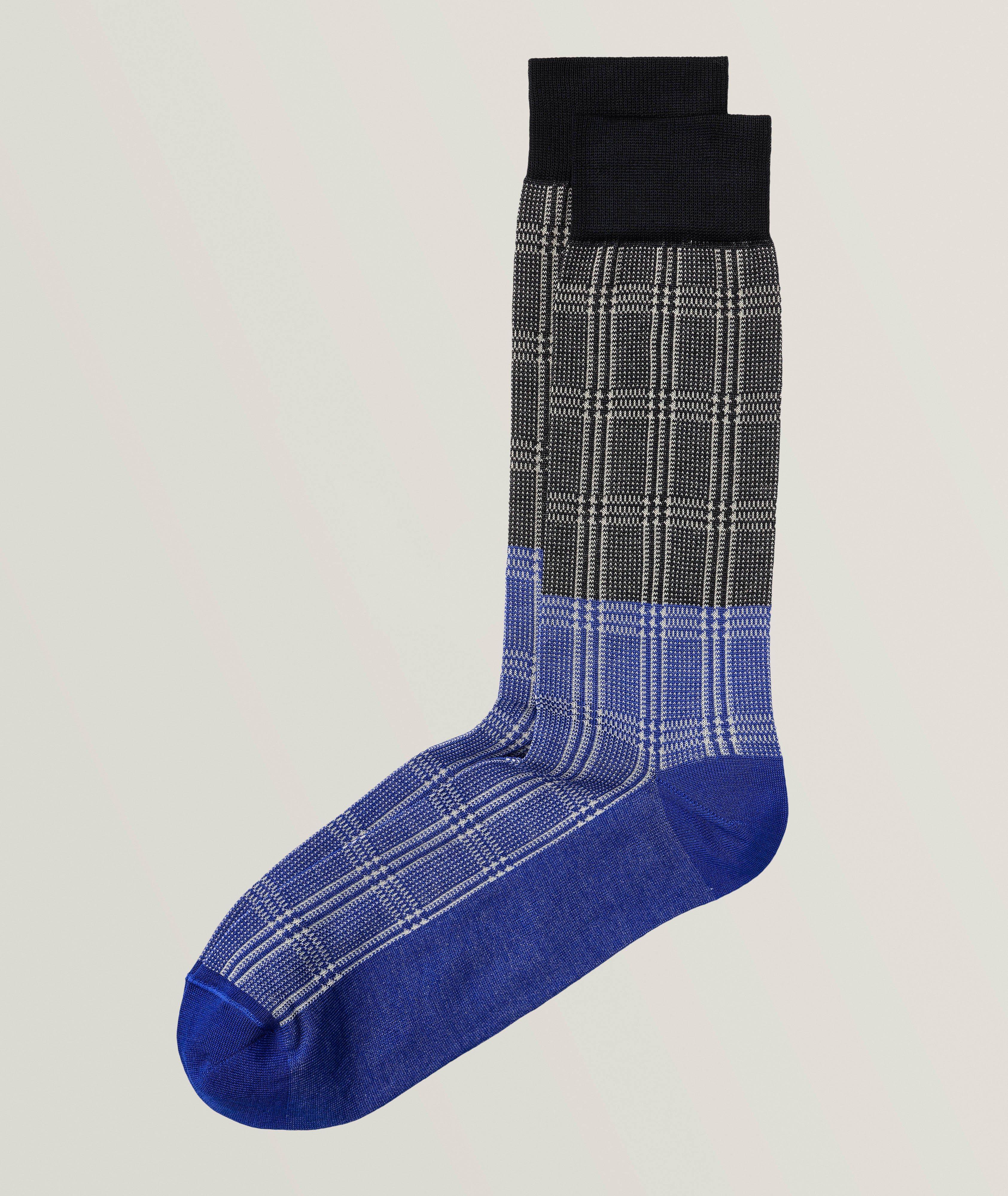 Bi-Colour Plaid Stretch-Cotton Socks