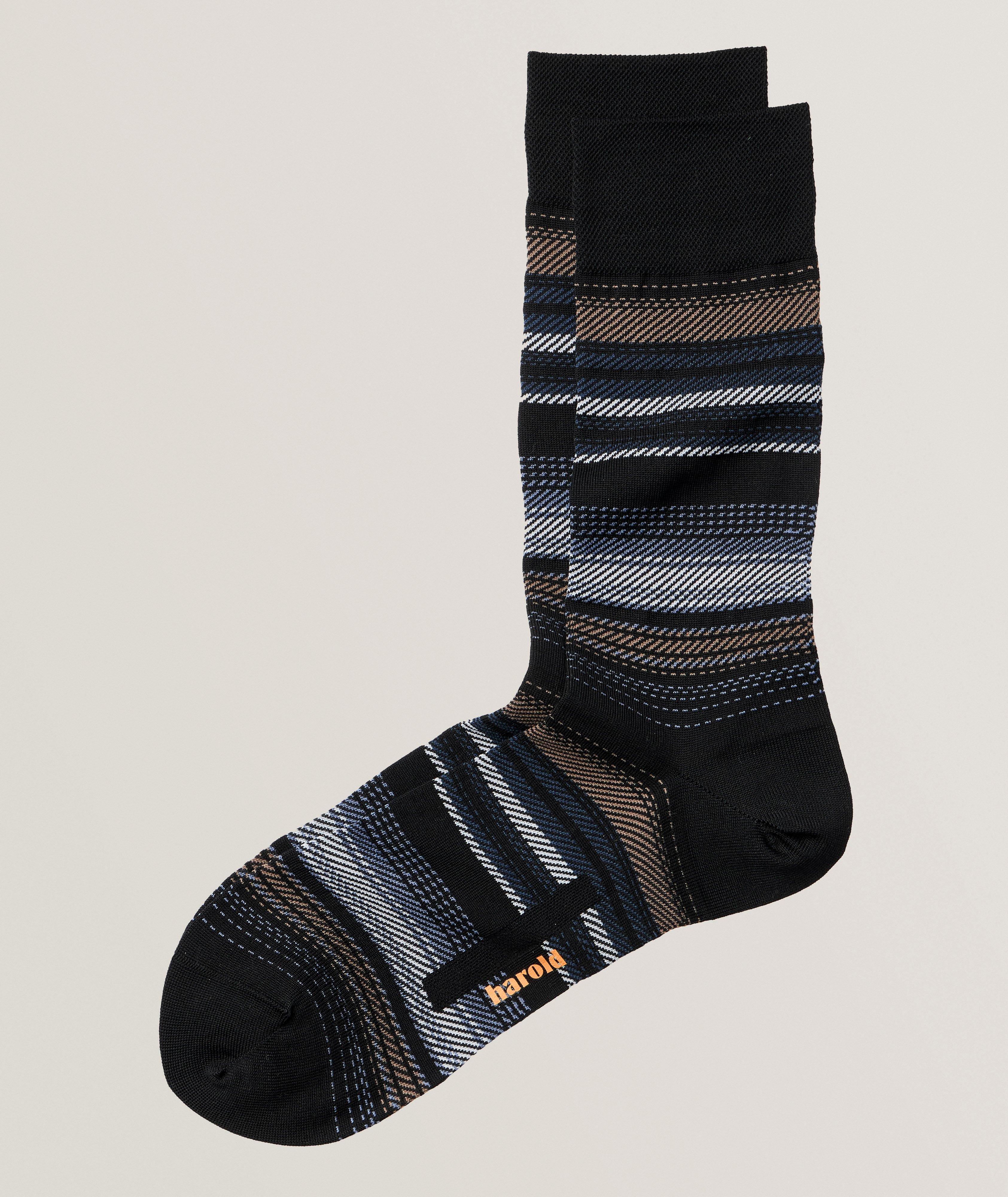 Harold De Harry Rosen Chaussettes En Coton Extensible À Rayures En Noir