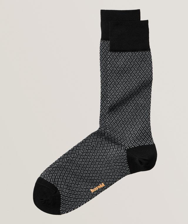 Micro-Herringbone Stretch-Cotton Socks
