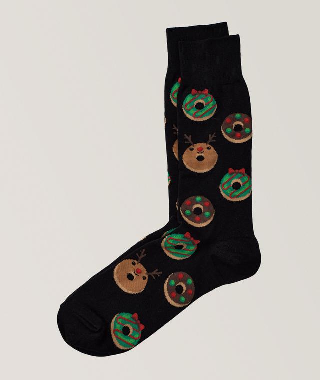 Hot Sox Festive Donuts Crew Socks In Black