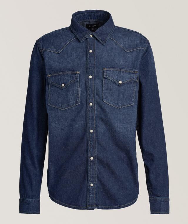 Ag Aiden Cotton Western Shirt In Blue | Men's Size Small