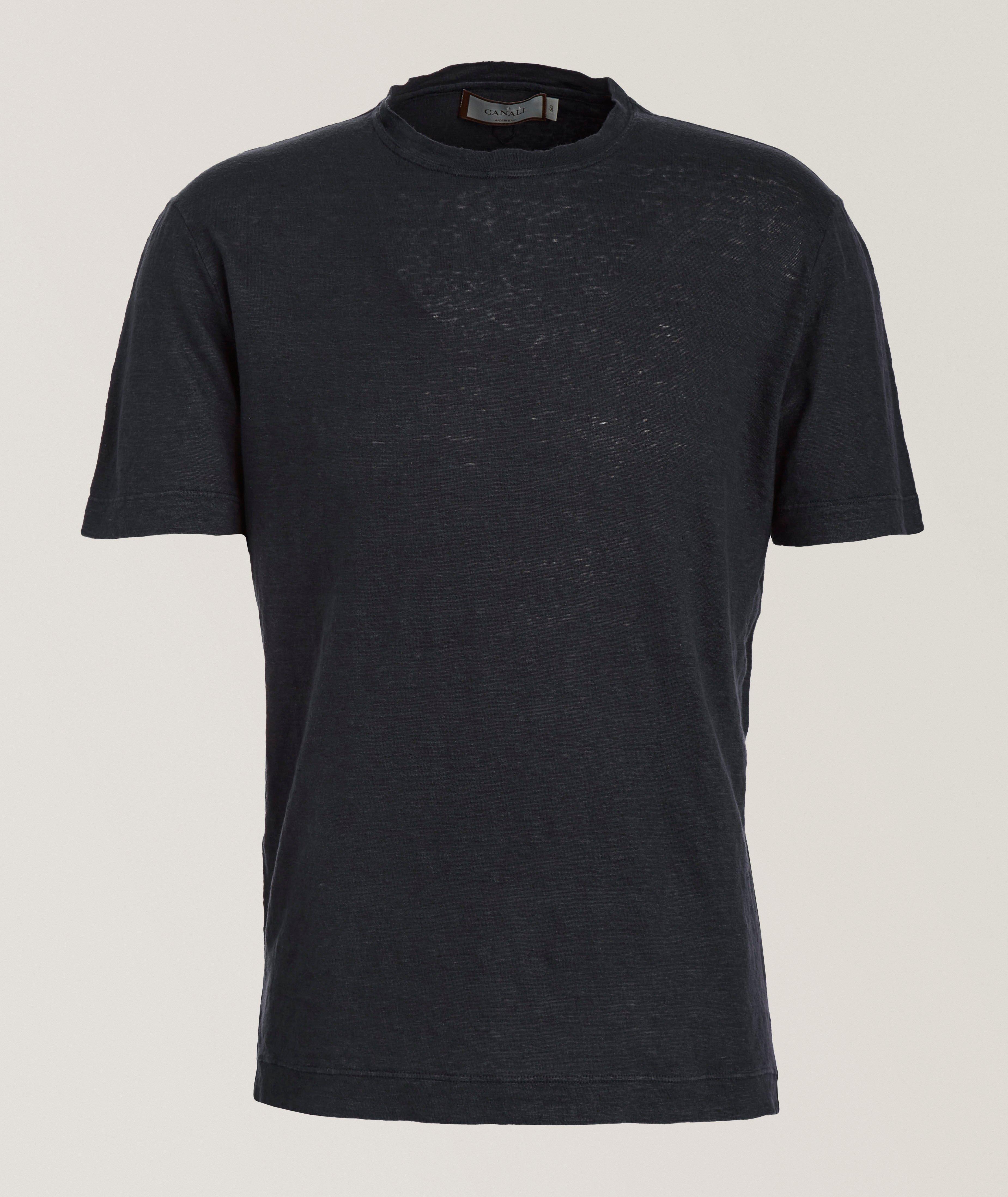 Canali T-Shirt En Lin Teint En Pièce En Bleu | Taille Homme 48