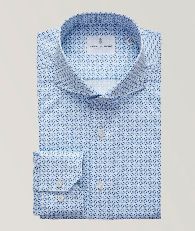 Emanuel Berg Chemise Habillée Harvard En Twill À Motif Géométrique En Bleu | Taille Homme 44
