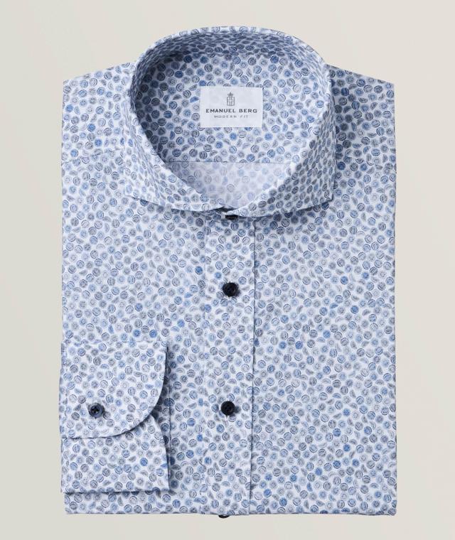 Emanuel Berg Marseille Printed Stretch-Cotton Dress Shirt In Blue | Men's Size 38