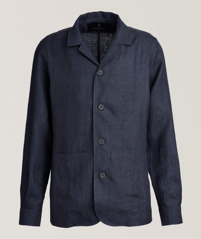 Emanuel Berg Linen Twill D-Constructed Shirt Jacket In Blue | Men's Size 46 Linen/Twill
