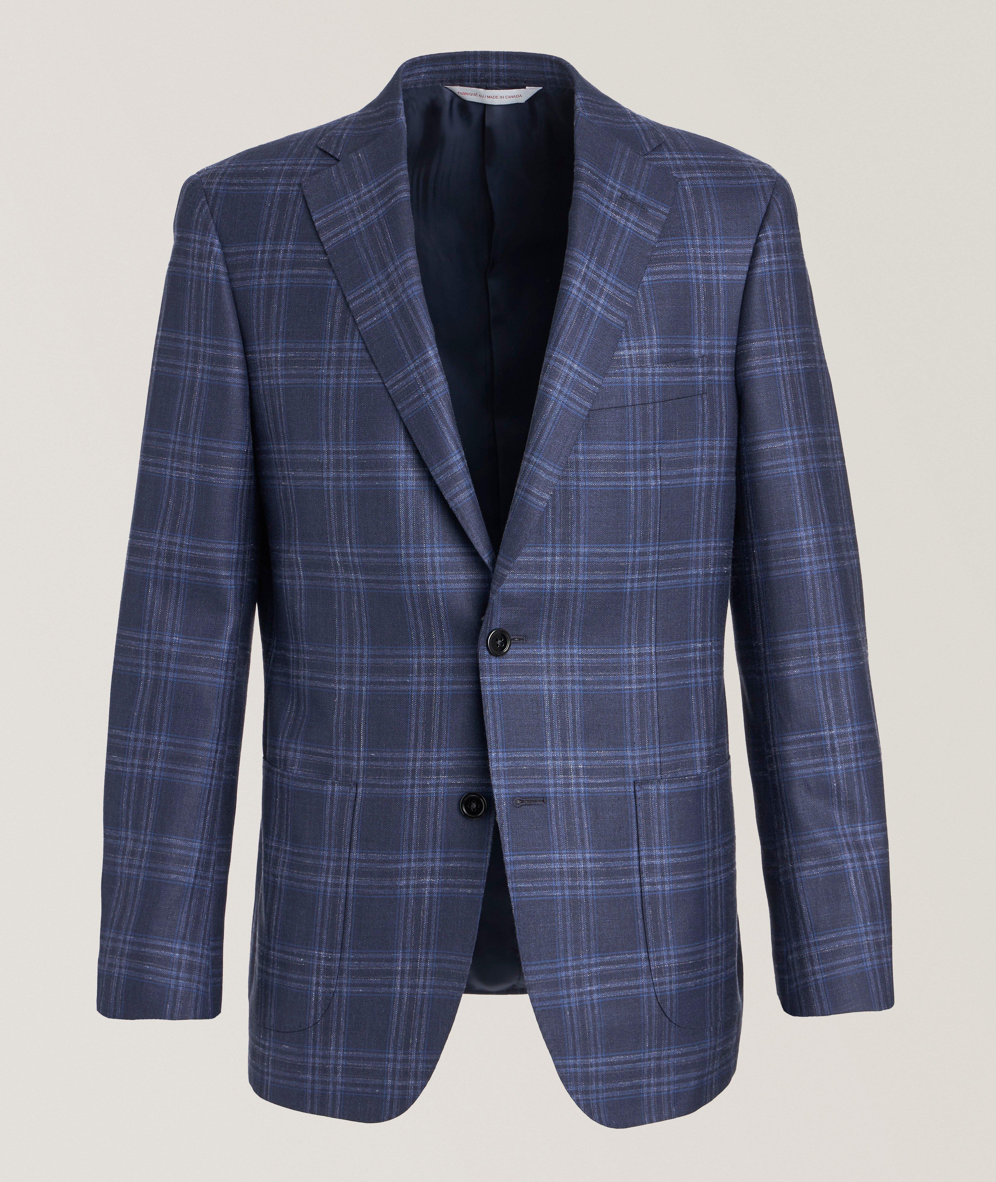 Samuelsohn Veston Cosmo En Lainage À Carreaux En Bleu | Taille Homme 48 | Laine