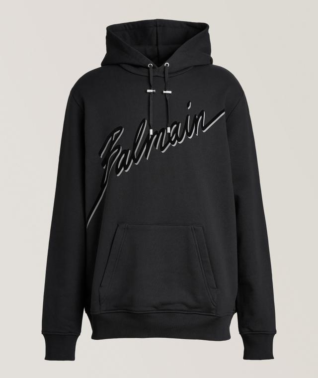 Flocked Cursive Logo Hooded Sweater