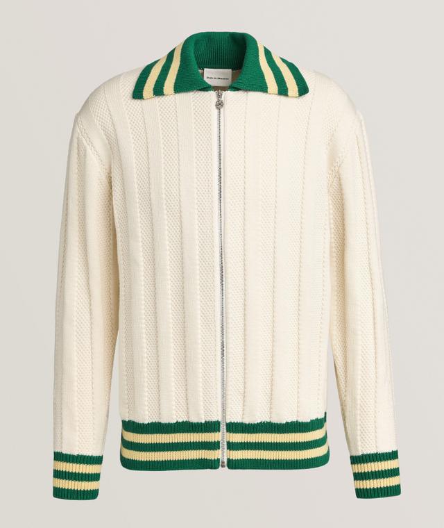 DrÃ´le De Monsieur Striped Cable-Knit Zipper Sweater In Beige | Men's Size 2XL