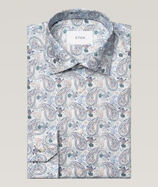 Eton Contemporary-Fit Paisley Dress Shirt In Blue | Men's Size 17.5