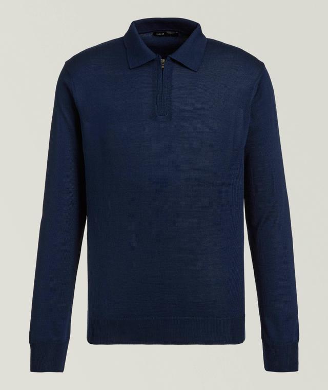 Horst Wool-Blend Zip Polo In Blue | Men's Size XL