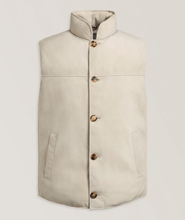 Brunello Cucinelli Down-Filled Suede Vest In Brown | Men's Size XL