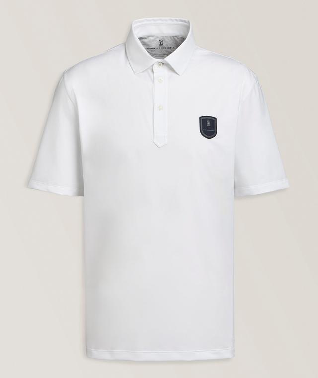 Brunello Cucinelli Logo Patch Stretch Knit Polo In White | Men's Size Large