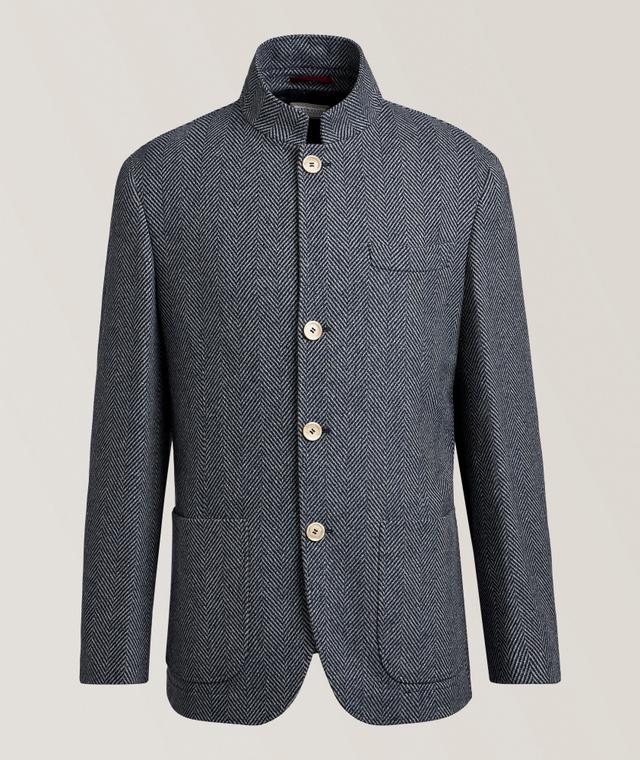 Brunello Cucinelli Herringbone Wool-Silk-Cashmere Sport Jacket In Blue | Men's Size XL Cashmere/Wool/Silk