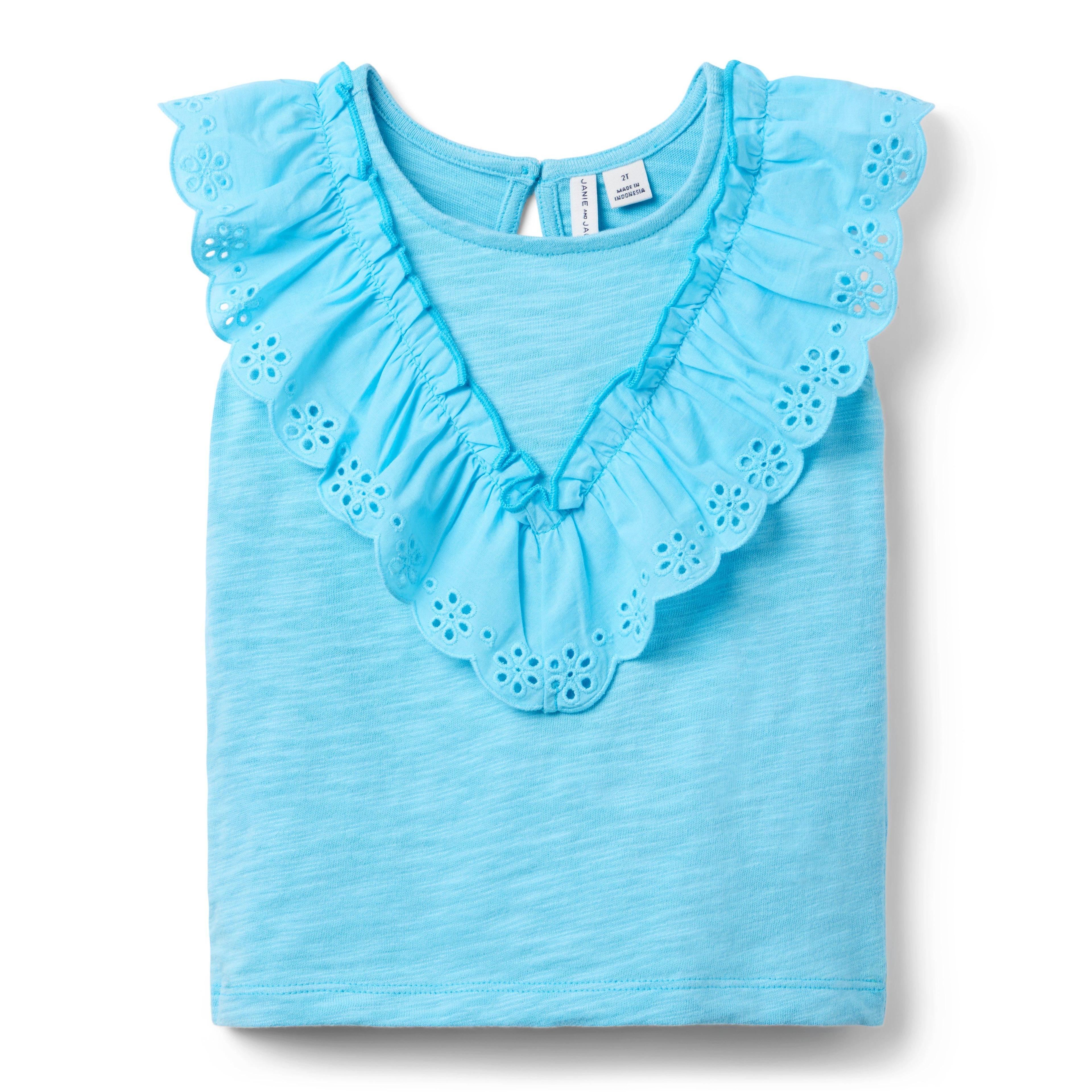 Janie and Jack | Eyelet Ruffle Top - Blue / 12-18m