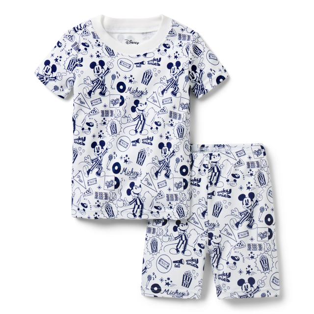 Janie and Jack | Good Night Short Pajama In Disney Mickey Mouse Sleepover - White / 12-18m