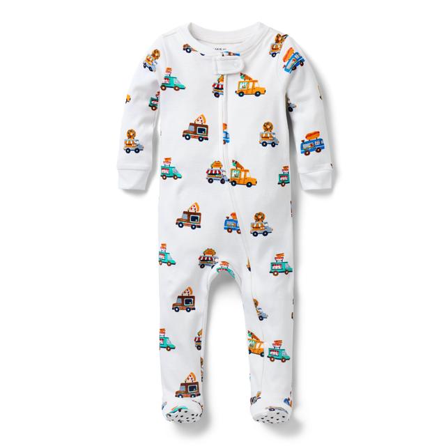 Janie and Jack | Baby Good Night Footed Pajama In Food Truck - White / 6-12m