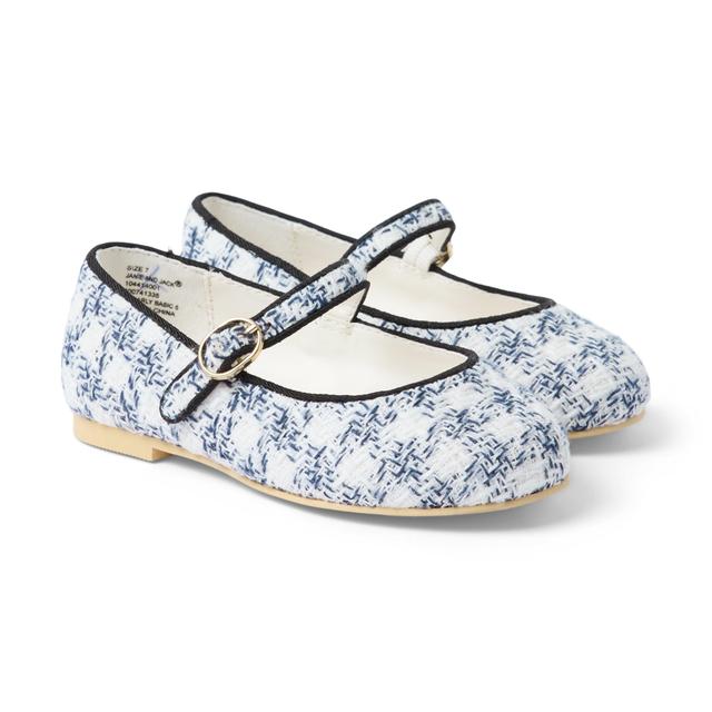 Janie and Jack | Houndstooth Tweed Ballet Flat - Blue / 6
