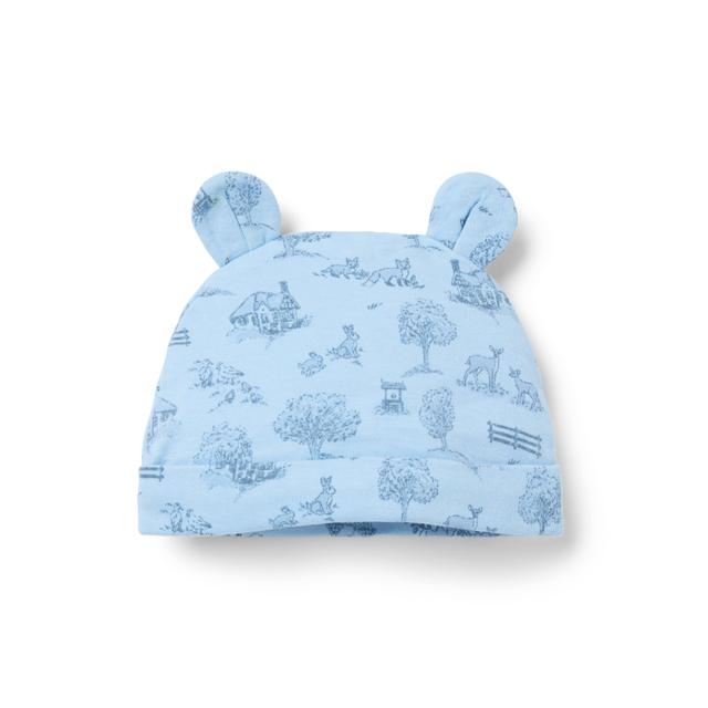 Janie and Jack | Baby Woodland Toile Bear Ear Beanie - Blue / 18-24m
