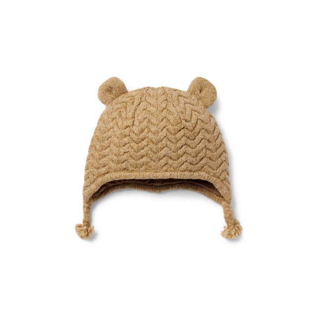 Janie and Jack | Baby Herringbone Knit Bear Ear Beanie - Brown / 6-12m