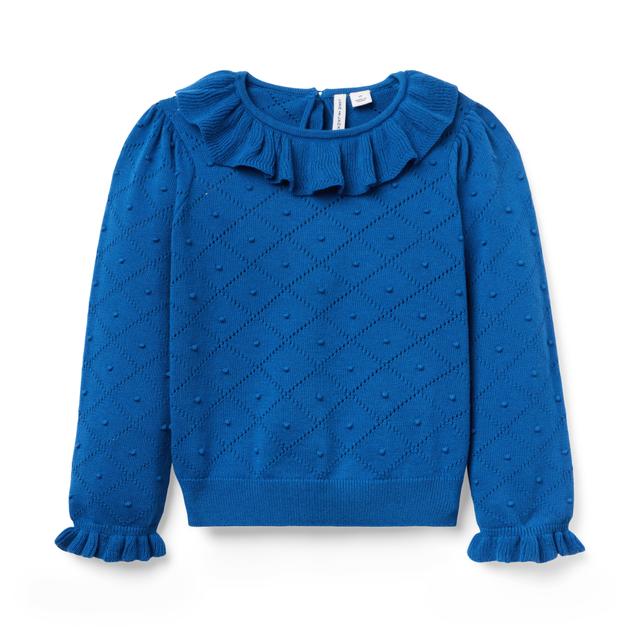 Janie and Jack | Textured Ruffle Collar Sweater - Blue / 6-12m