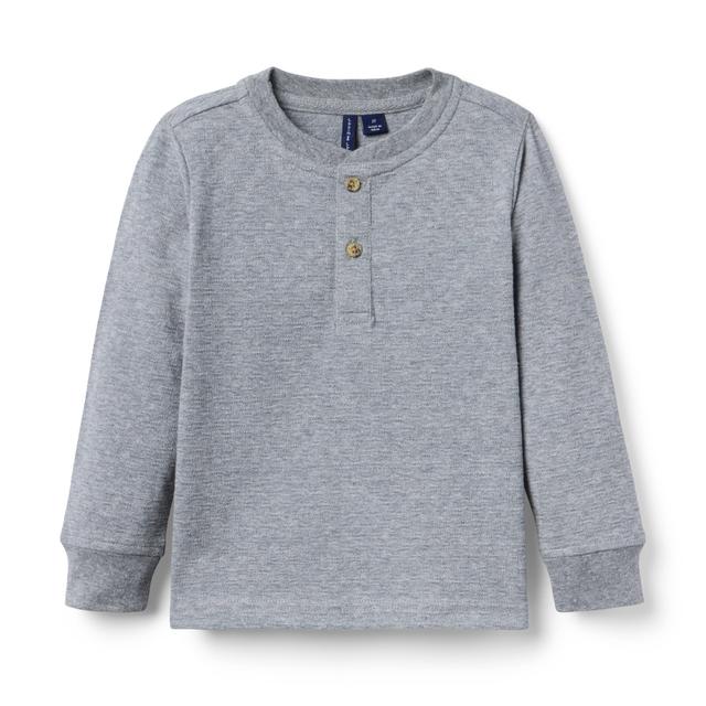 Janie and Jack | Textured Jacquard Henley Tee - Grey / 6-12m