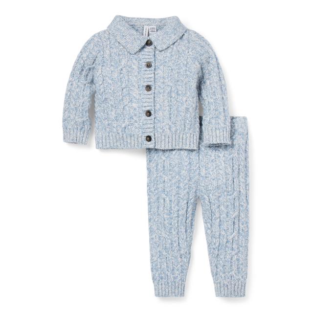Janie and Jack | Baby Cable Knit Collared Matching Set - Blue / 12-18m