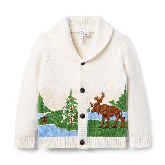 Janie and Jack | The Moose Cardigan - White / 18-24m