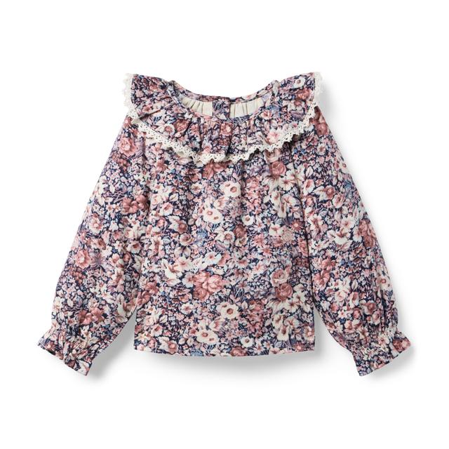Janie and Jack | Floral Ruffle Collar Top - Pink / 12-18m
