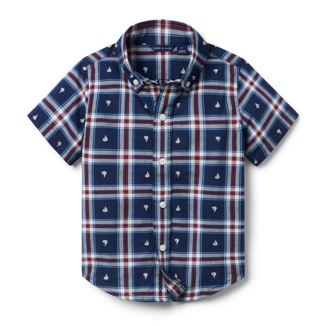 Janie and Jack | Sailboat Plaid Jacquard Shirt - Navy / 7