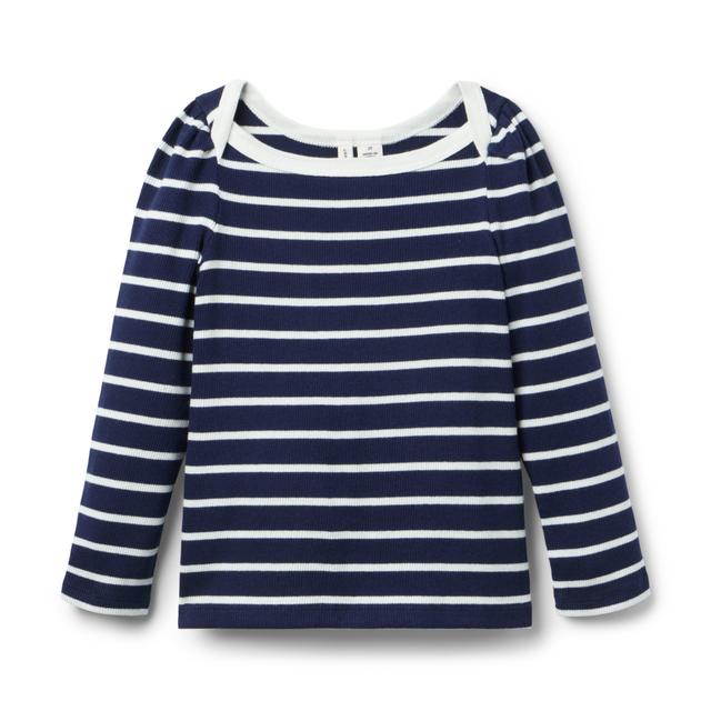 Janie and Jack | Striped Boatneck Top - Navy / 6