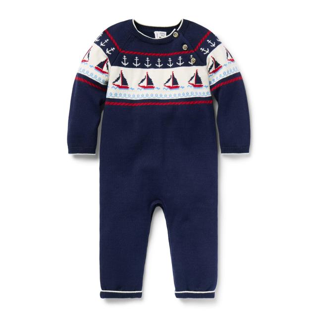 Janie and Jack | Baby Sailboat Sweater One-Piece - Navy / 0-3m