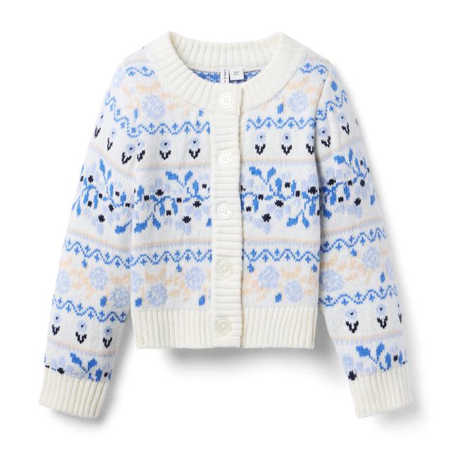 Janie and Jack | Floral Fair Isle Cardigan - White / 12-18m