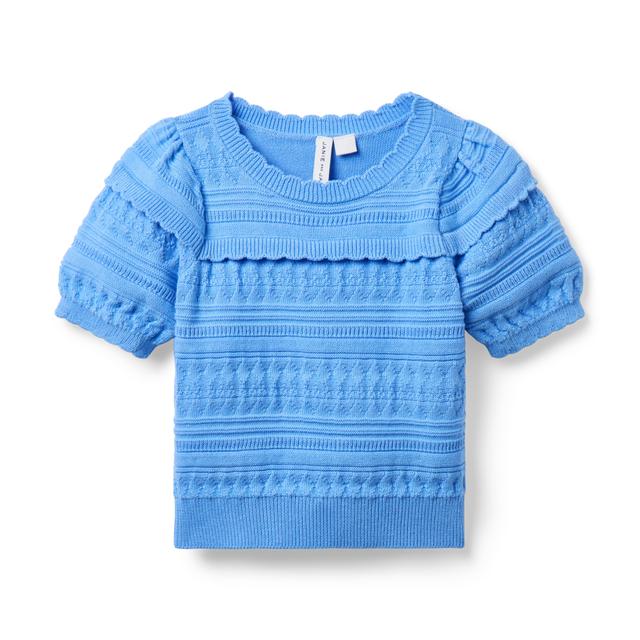 Janie and Jack | Textured Puff Sleeve Sweater Top - Blue / 6-12m