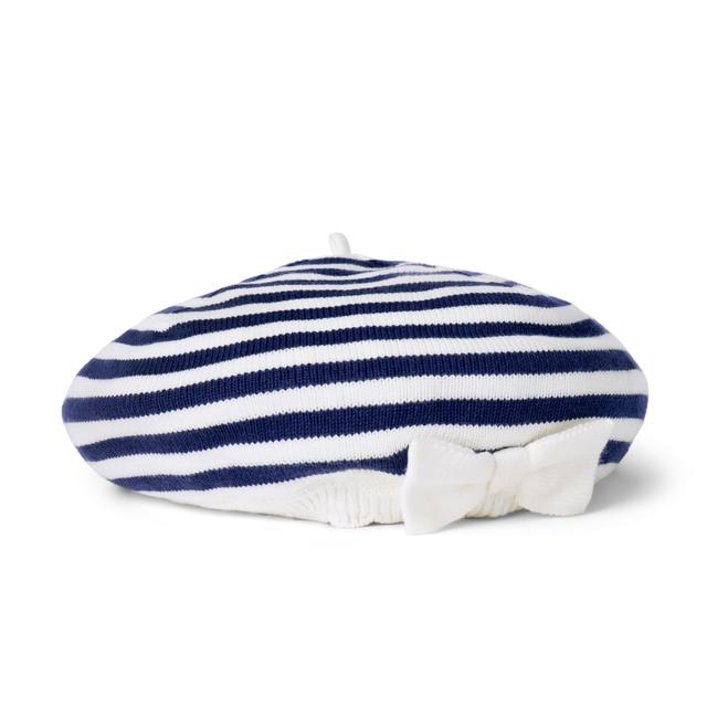 Janie and Jack | Stripe Sweater Bow Beret - Navy / 2-5
