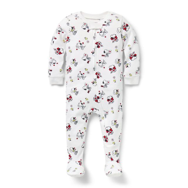 Janie and Jack | Baby Good Night Footed Pajama In Peanuts Valentine - White / 3-6m