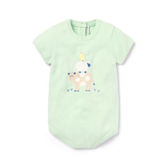 Janie and Jack | Baby Farm Animal Knit Romper - Green / 12-18m