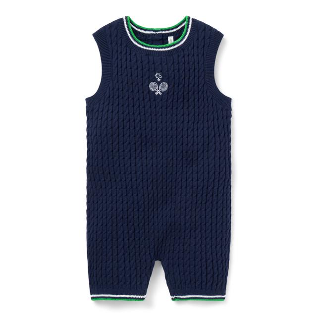 Janie and Jack | PEANUTS Woodstock Cable Knit Baby Romper - Navy / 12-18m