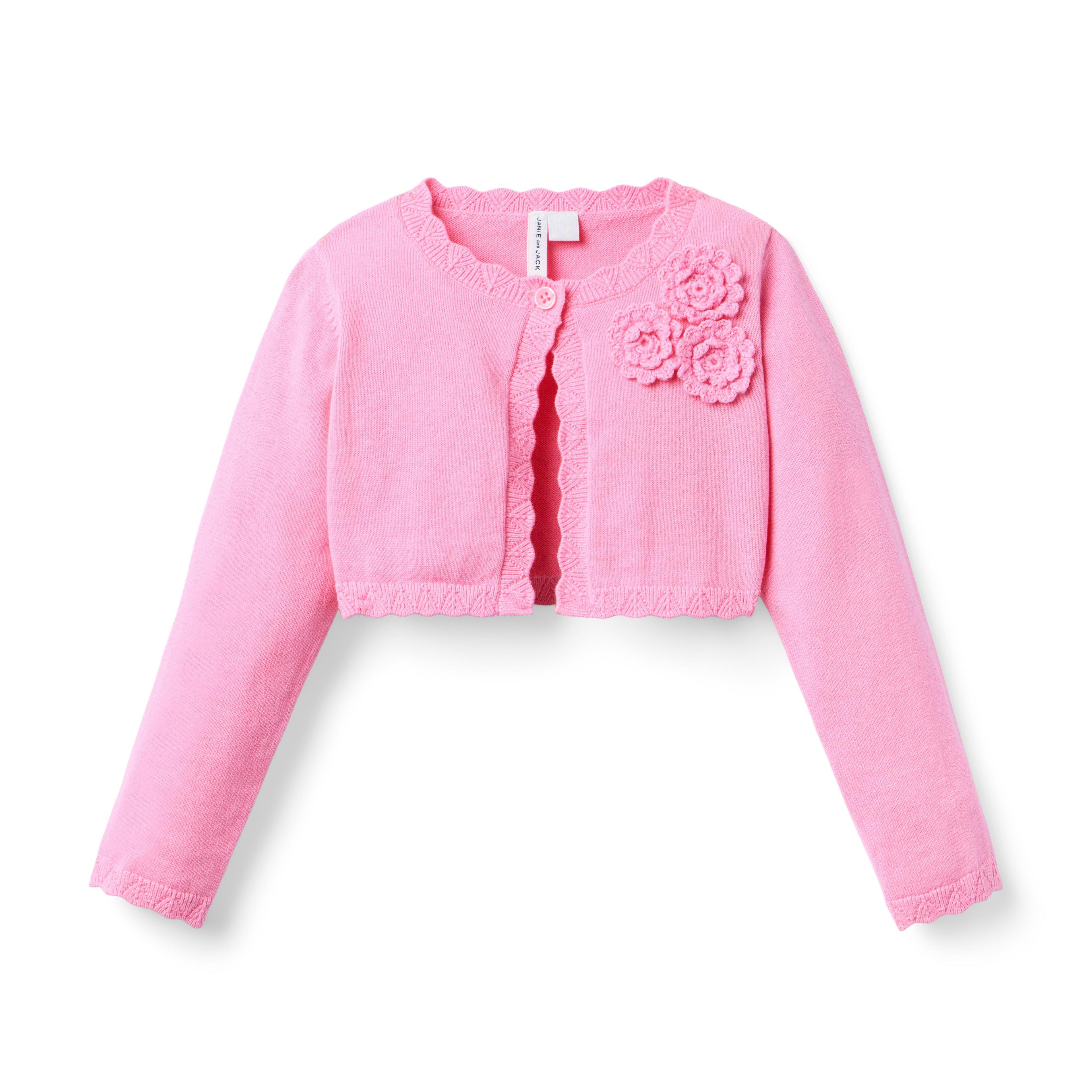Janie and Jack | Crochet Flower Cropped Cardigan - Pink / 6