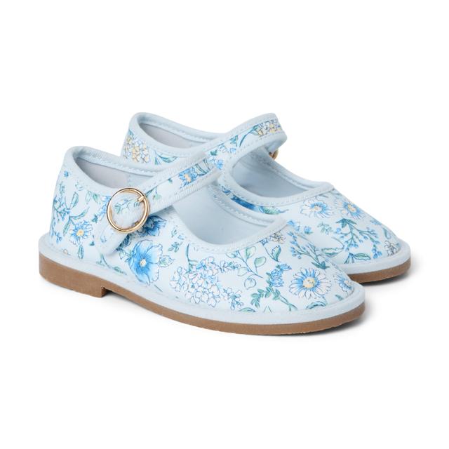 Janie and Jack | Floral Ballet Flat - Blue / 5