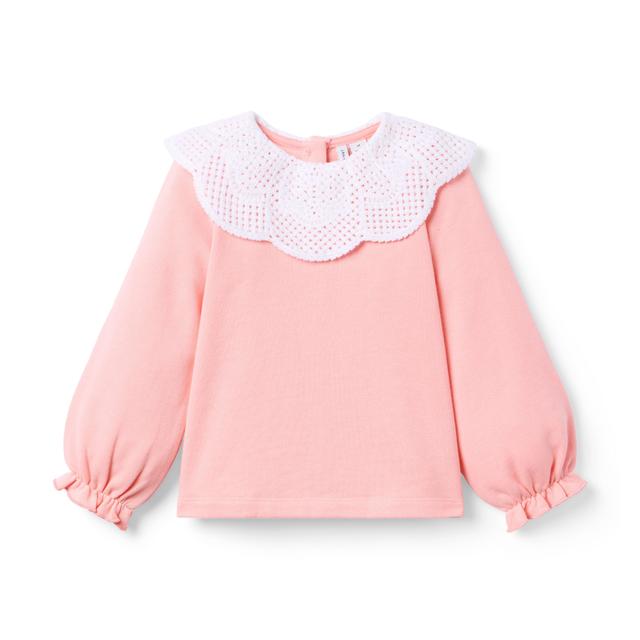 Janie and Jack | Crochet Collared Sweatshirt - Pink / 2T