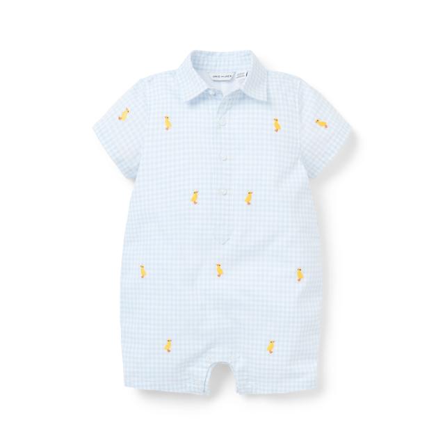 Janie and Jack | Baby Gingham Embroidered Duck Romper - Blue / 3-6m