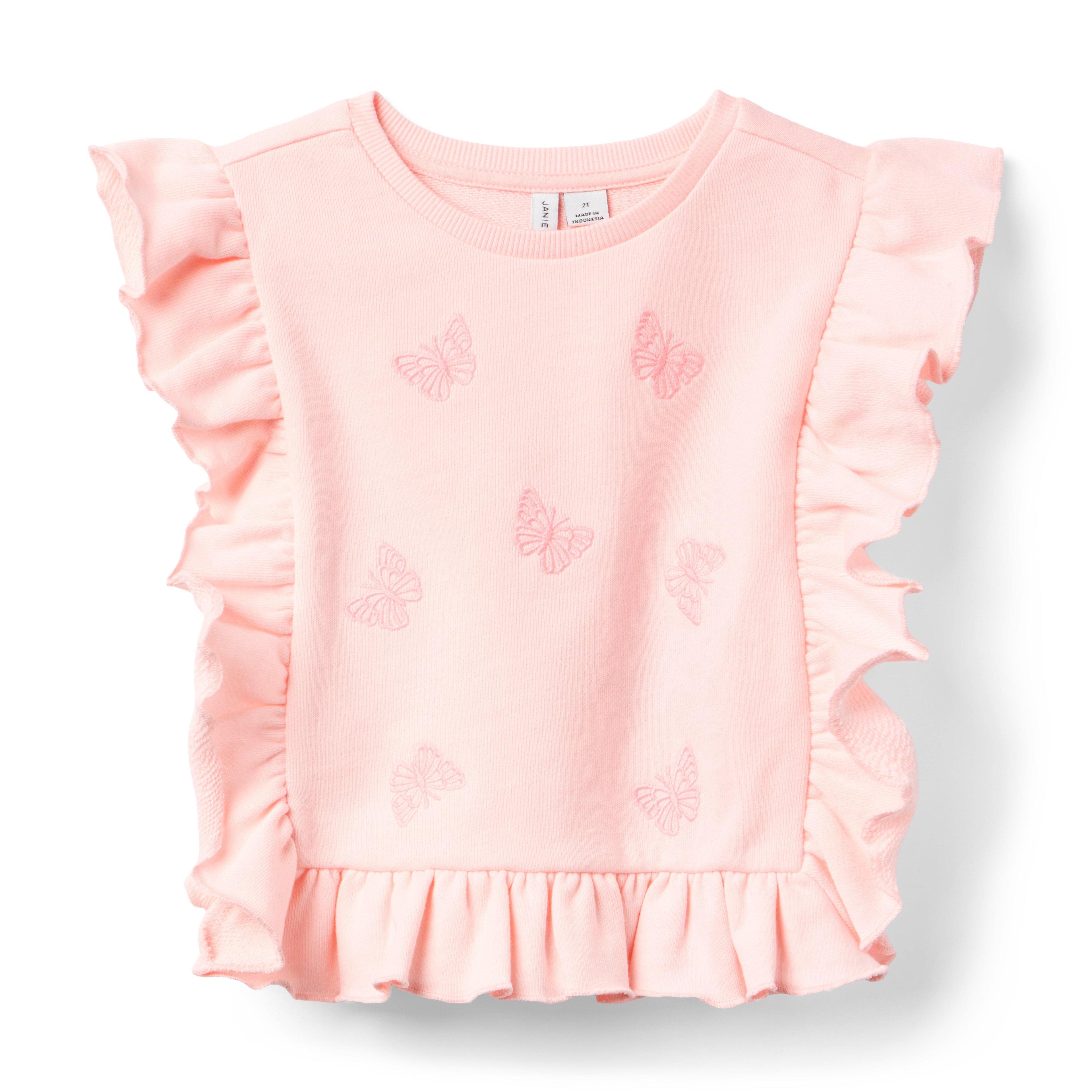 Janie and Jack | Embroidered Butterfly Ruffle Top - Pink / 3