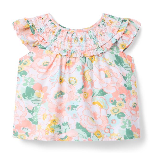 Janie and Jack | Floral Smocked Ruffle Top - Pink / 7