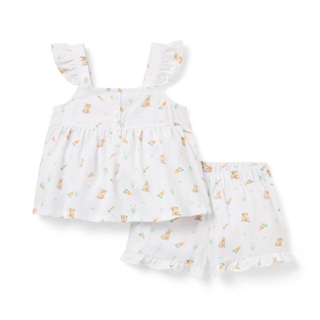Janie and Jack | Classic Ruffle Pajama In Easter Bunny - White / 6