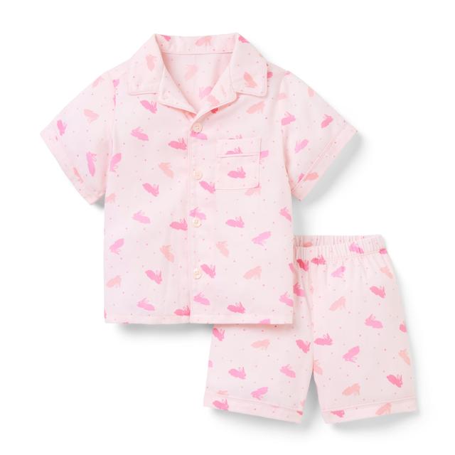 Janie and Jack | Classic Short Pajama In Easter Bunny - Pink / 6
