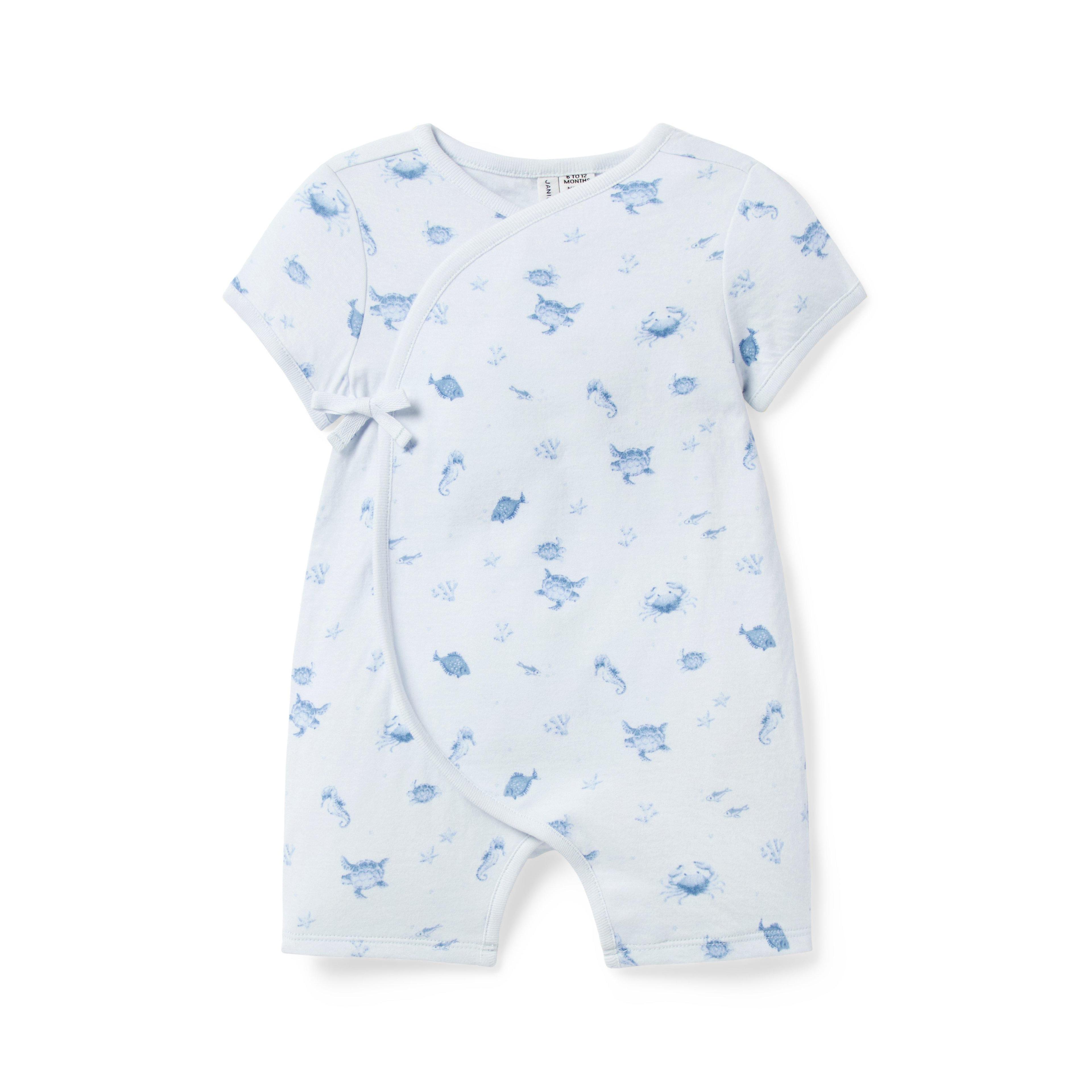 Janie and Jack | Baby Sea Friends Wrap One-Piece - Blue / 6-12m