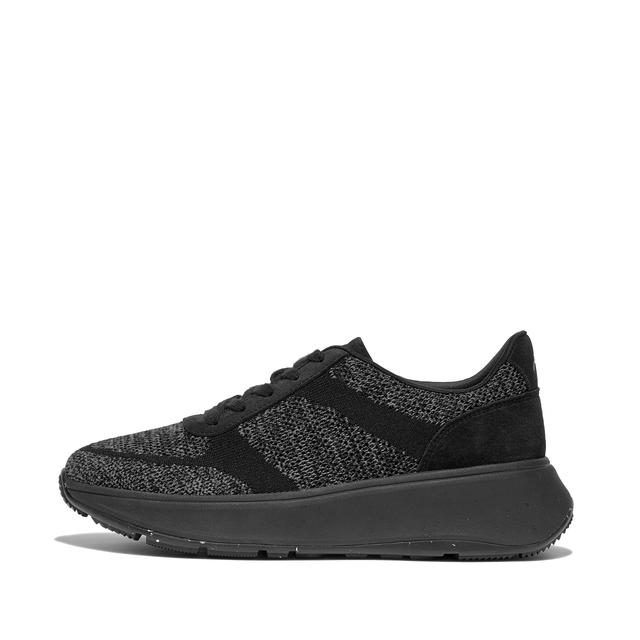 FitFlop F-MODE E01 Knit Flatform Sneakers Knit Polyester/Suede, Outlet, All Black, Size: US 5