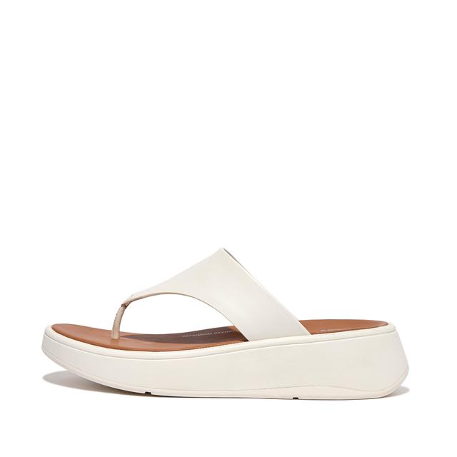 FitFlop F-MODE Leather Flatform Toe-Post Sandals, Outlet, Cream, Size: US 7