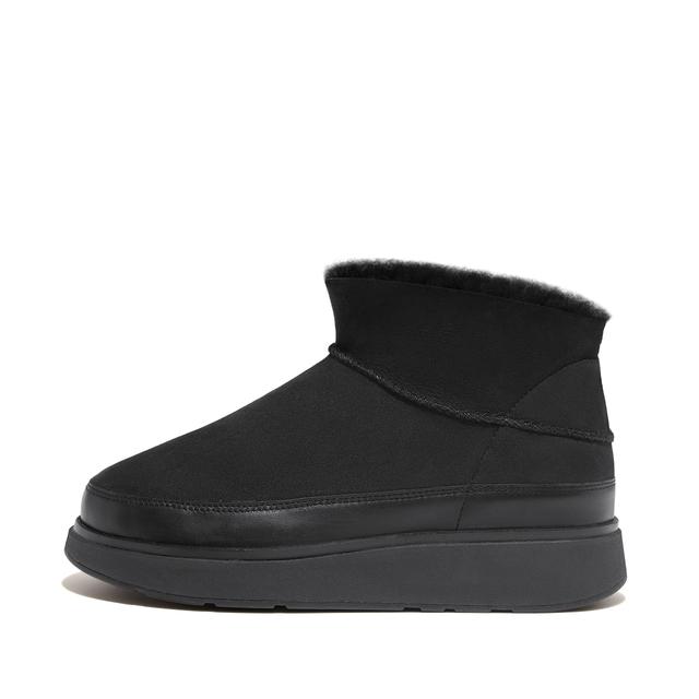 FitFlop GEN-FF Ultra-Mini Shearling Boots Double-Faced Shearling Suede/Leather, Outlet, All Black, Size: US 8