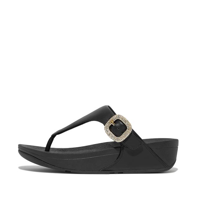 Women LULU Crystal-Buckle Leather Toe-Post Sandals